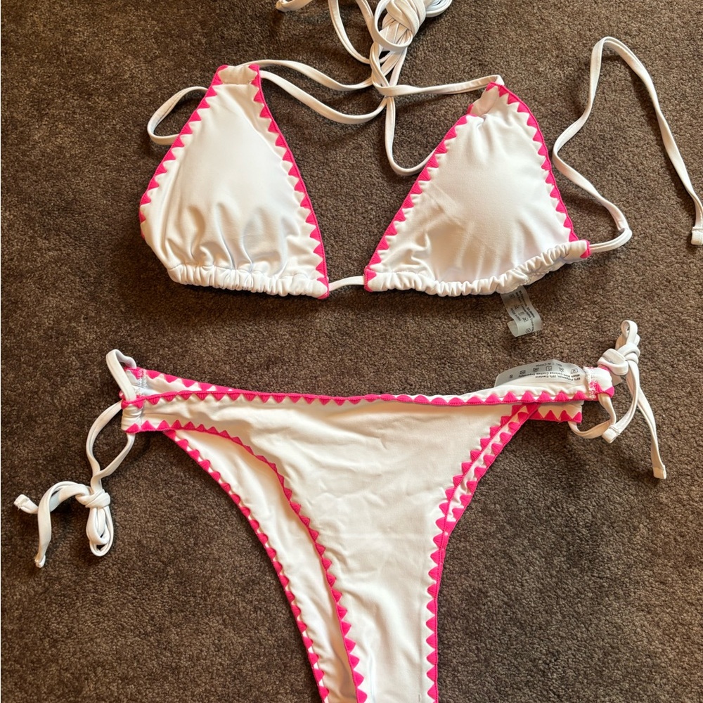 White and Pink Triangle Bikini Set
